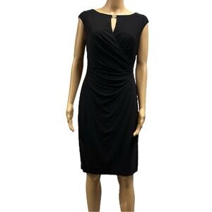 Lauren Ralph Lauren Black Embellished Keyhole Neck Stretch Form Fit Midi Dress 4